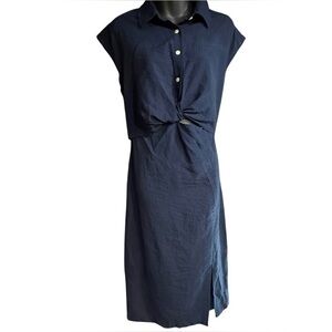 Old Navy Women's Navy Blue Cut Out Waist Button Down Midi Shirt Dress medium